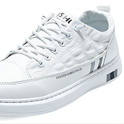 Men's Sneakers, White Shoes, Crocodile Pattern Leather Shoes, 2021 Autumn New Style, Versatile Casual Shoes, Soft-Soled Trendy Shoes