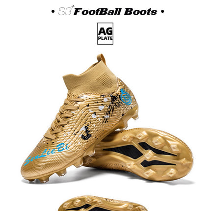 Cross-Border High-Top Football Shoes Broken Nails Ag Long Spike Sneakers for Adults, Kidsren and Students, Artificial Turf Sports Training Shoes for Men