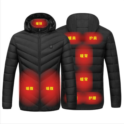 Nine-Zone Smart Heating Cotton Jacket with Constant Temperature, Suitable for Both Men and Women, USB Heated Cotton Clothing, Solid Color Hooded Heated Thermal Cotton Jacket