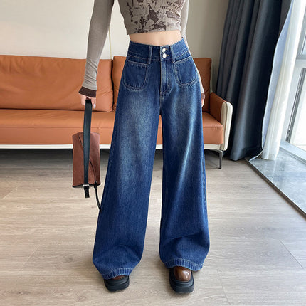 Maillard Stretch Loose Mop Pants Pocket Design 2025 Comfortable Wide Leg Jeans Two Buckle Spring