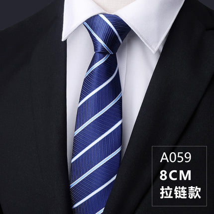 Dress Business Tie Men's and Women's Groom Wedding Black Zipper Korean Narrow No Lazy Striped Bow Tie Plaid