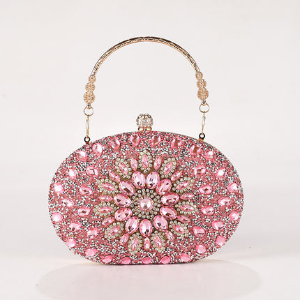 Cross-border Fashion Diamond-encrusted Sunflower Bag Dinner Portable Oval Bag Shiny Rhinestone Gift Bag