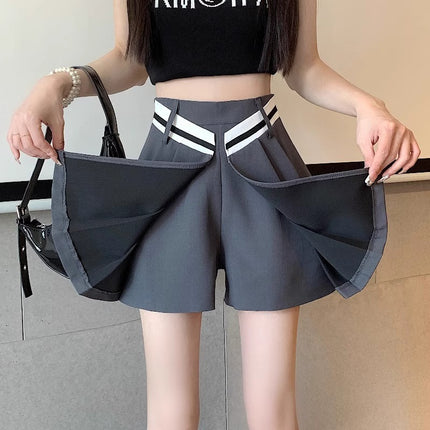 2023 New Summer Design High-Waist Slim Pleated Culottes Niche Mini Sexy A-Line Women's Shorts Skirt