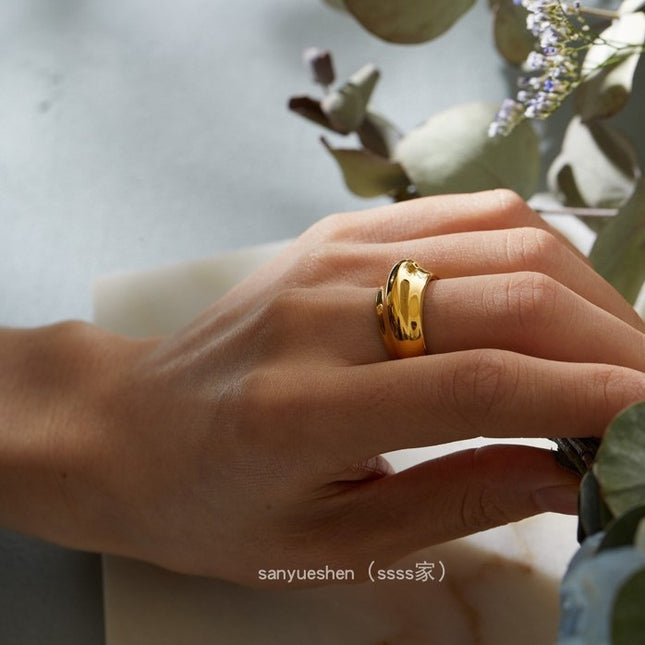 Japanese and Korean-style Irregular Geometry Exquisite Ring Titanium Steel Electroplated Overlapping High-grade Sense Ring Female Niche Color-free Accessories