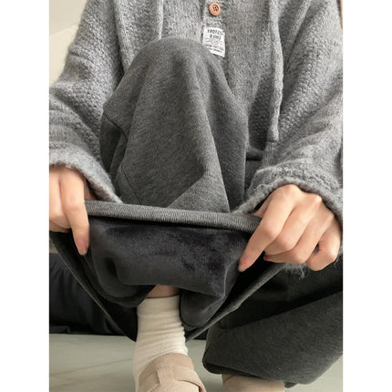 Glutinous Rice Pants Women's Autumn and Winter 2024 New fleece-lined Loose Bf Lazy Dosing Straight Casual Wide Leg Pants