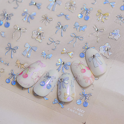 Crystal Diamond Shell Light Blue Pink Bow Nail Art Sticker Tomoni Japanese Style 5D Cherry Nail Sticker Decoration