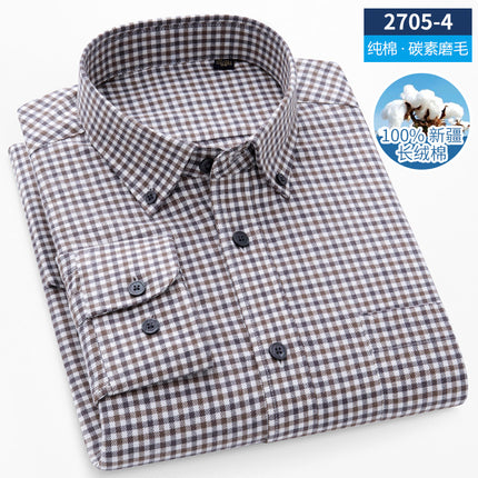 Men's Long-Sleeved Pure Cotton Brushed Plaid Casual Shirts Trendy Fashion Casual Shirts Wholesale