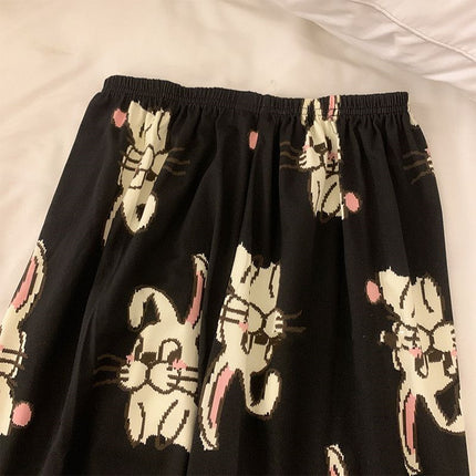 Fat MM300 Jin Wearing Pajama Pants Women's Spring, Autumn and Winter Pants Cartoon Internet Red White Rabbit Black Home Walking Pants