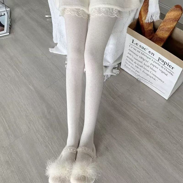 Cashmere Leggings for Women Japanese Style Solid Color Cotton Pantyhose Plain Fleece Thickened Pressure Leggings Wholesale
