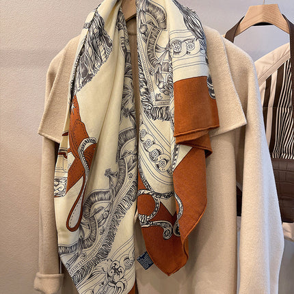 Spring and autumn texture silk wool scarf women's autumn and winter silk wool large square scarf warm shawl dual-purpose women's all-match temperament