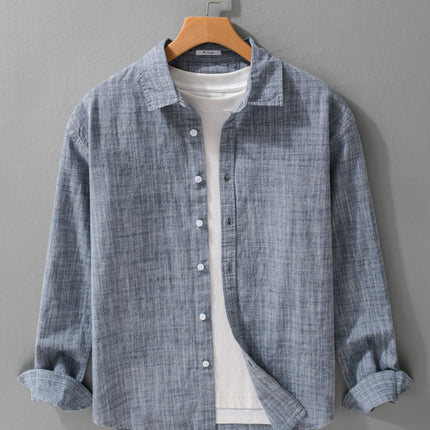 Spring and Autumn Men's Casual and Easiest for Match Long-Sleeved Shirt with Plaid Texture and Fresh Business Cotton and Linen Casual Shirt 9155