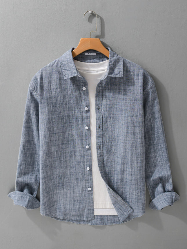 Spring and Autumn Men's Casual and Easiest for Match Long-Sleeved Shirt with Plaid Texture and Fresh Business Cotton and Linen Casual Shirt 9155