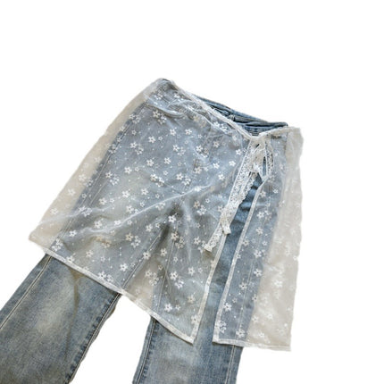 Niche Original Design Korean Lace Gauze Skirt Lace Fart Curtain Apron Women's Stacked Strap Skirt All-match Cover Lace