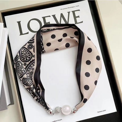 2026 New Magnetic Buckle Small Silk Scarf with Geometric Patterns and Rhinestones, Magnetic Necklace Scarf, Women's Hairband Scarf
