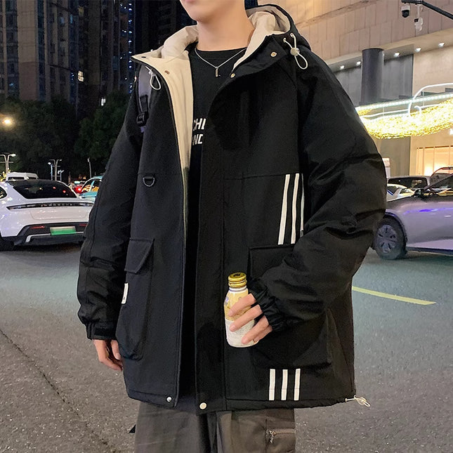 WASUUP Cotton Warm Jacket Men's Autumn and Winter New Hooded Trendy Brand Casual Clothes Handsome Cold Resistant Workers