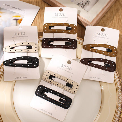 Light Luxury Small Fragrant Style Dot Hairpin 2 Pair-mounted BB Clip Advanced Sense PU Leather Side Clip Hairpin Broken Hair Bangs Clip