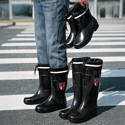 Men's High-Tube Black Rain Boots for Foreign Trade, Waterproof and Non-Slip Kitchen Water Shoes, Warm Mid-Tube Men's Water Boots, Rain Boots