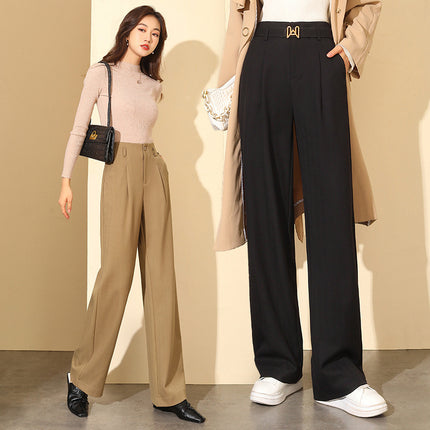 Wide-Leg Pants for Women, New Spring and Autumn Imported High-End High-Waisted Loose Drape Wool Twill Straight Casual Floor-Length Suit