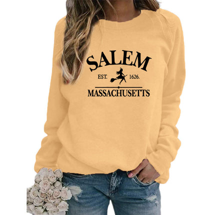 SALEM EST 1626 MASSACHUSETTS Print Round Neck Sweat Top Women plus size Cross Border