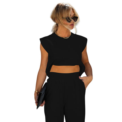Yd8753-A1 European and American Clothing Amazon New Fashion Casual Pure Color Nine-Point Pants Two-Piece Set Cross-Border Women