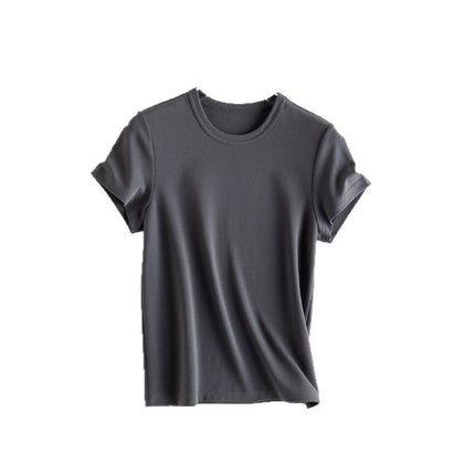 Retro Time T Double-sided Knitted Moisture Absorption Quick-drying Short-sleeved Fit Shoulder Round Neck Top Cool Sunscreen T-shirt for Women