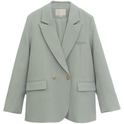 Small suit jacket for women 2024 spring and autumn double-breasted green suit temperament slimming Internet celebrity fried street fashion