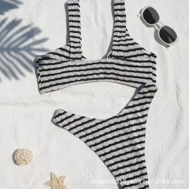 2025 Foreign Trade New Bikini Swimwear Women's Split Wave Cloth Sexy Lace-up Bikini Swimsuit