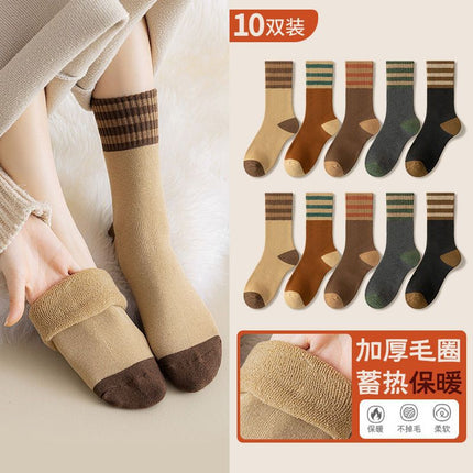 Socks Women's Mid-barrel Autumn and Winter fleece-lined Thickened Moon Socks Winter Warm Trendy All-match Stacked Socks