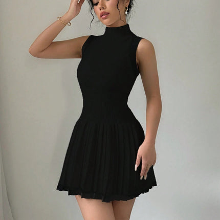 Cross-border European and American Women's AliExpress Explosions Knitted Mini dress Fashion Round Neck Ruffled A- line dress