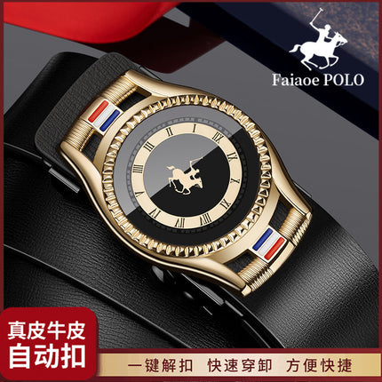Paul Belt Men's Genuine Leather Alloy Automatic Buckle Business Middle-Aged Belt Youth Versatile Casual Cowhide Trouser Belt