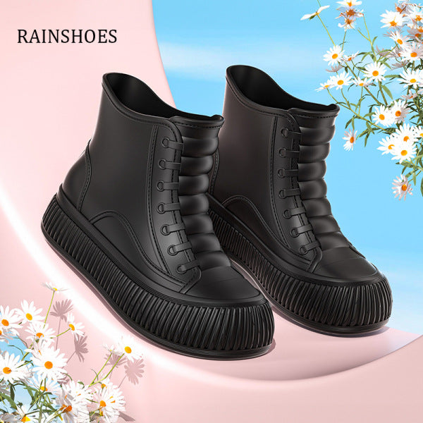 Cross-Border Rain Boots, Winter Velvet Warm Water Shoes, Women's Fashionable Short Rain Boots, Car Wash Kitchen Non-Slip Waterproof Rubber Shoes