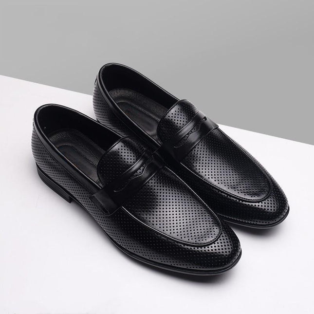 Tiktok Hot-Selling Summer Breathable Hollow Leather Shoes for Men, Fashionable Versatile Soft-Soled Loafers, Business Casual Leather Shoes