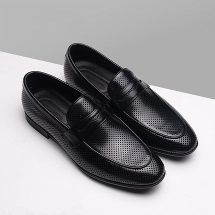 Tiktok Hot-Selling Summer Breathable Hollow Leather Shoes for Men, Fashionable Versatile Soft-Soled Loafers, Business Casual Leather Shoes