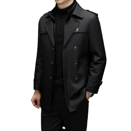 Men's Winter Autumn Warm Windbreaker Removable Liner Solid Color Light Business Casual One Clothes Two Wear Lapel Jacket Coat