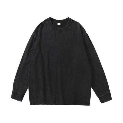 Trendy Brand Heavyweight Pure Cotton Terry 400g Washed Distressed Crew Neck Sweatshirt Hoodie Retro Sweatshirt with Printed Logo