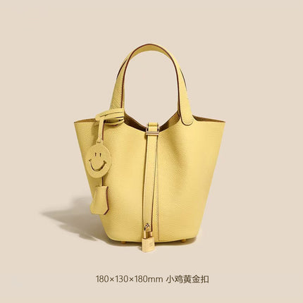 Bags for Autumn and Winter 2025, First Layer Cowhide Bucket Bag, Handheld Mommy Bag, Genuine Leather Tote Bag, Large Capacity Women's Bag
