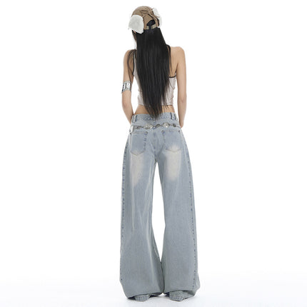 Spice Girls light blue Loose Wide Leg Jeans Women's 2025 Spring and Summer New Style Straight High Waist Slimming All-match Mop Pants