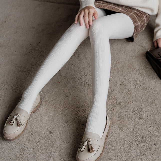 Spring and Autumn Knitted Cotton Twist Leggings White Pantyhose Autumn and Winter Women's Outer Wear Fleece-Lined Thickeneded Warm Leggings