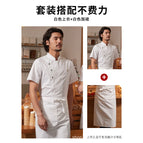 White short-sleeved top + white half-length apron / M