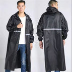 Oxford Cloth Black Long Coat with Snaps and Back Bright Strip / Free size