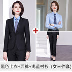 Black shirt trousers light blue shirt (women's three-piece) / S