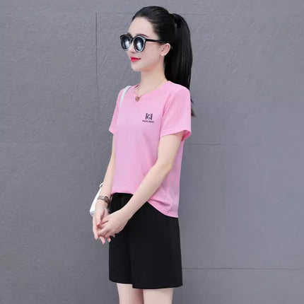 Ice Silk Short-sleeved Shorts Sports Fashion suit Summer Casual Women's Quick-drying Shortcut Pants Short-sleeved Sports suit