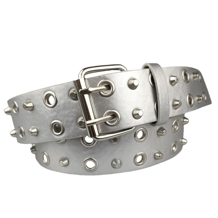 European and American Fashion Auto Eye and Eye Belt Women's Rivet Retro Belt Double Pin Buckle Punch-Free Girls Belt Punk