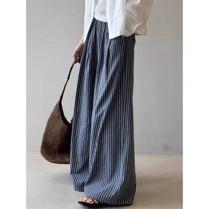 Vertical Striped Casual Pants for Women 2025 Summer New Minimalist Lazy Style Loose Relaxed Wide-Leg Floor-Length Pants