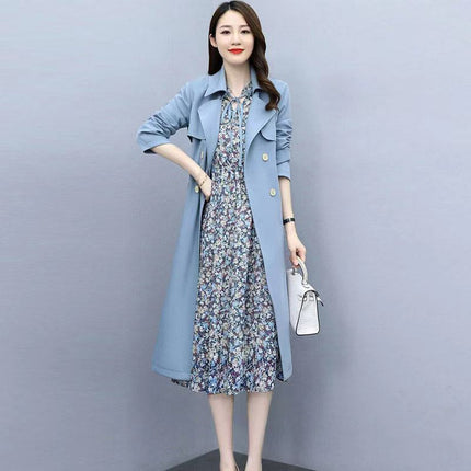 Early autumn floral dress two-piece 2024 autumn new women's western style age-reducing slimming early autumn suit skirt