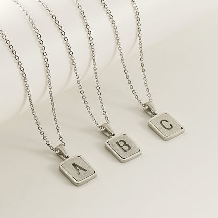 Cross-border European and American Stainless Steel Sand Pressing Letter Pendant Women's Color-free Square Titanium Steel Hollow English Letter Necklace Women
