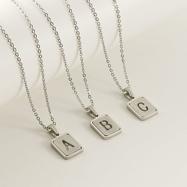 Cross-border European and American Stainless Steel Sand Pressing Letter Pendant Women's Color-free Square Titanium Steel Hollow English Letter Necklace Women