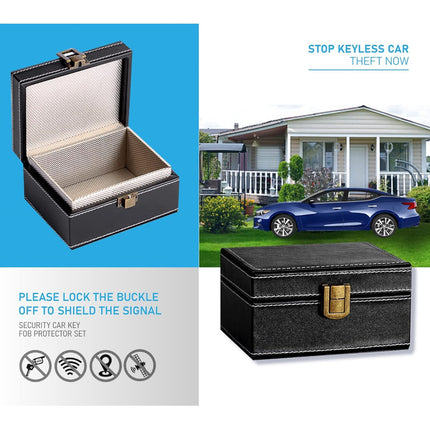 New cross-border in stock black PU leather RFID Faraday shielding box car key mobile phone signal shielding box