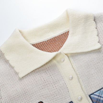 2025 New Autum Fashion Versatile and Fun Dog Embroidered Lapel Long-Sleeved Loose Knitted Cardigan Top