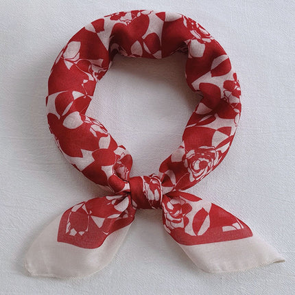 Hanging Card Gift Small Square Scarf for Women, Cotton Blend New Printed Sweet Fashionable Neck Scarf, Soft